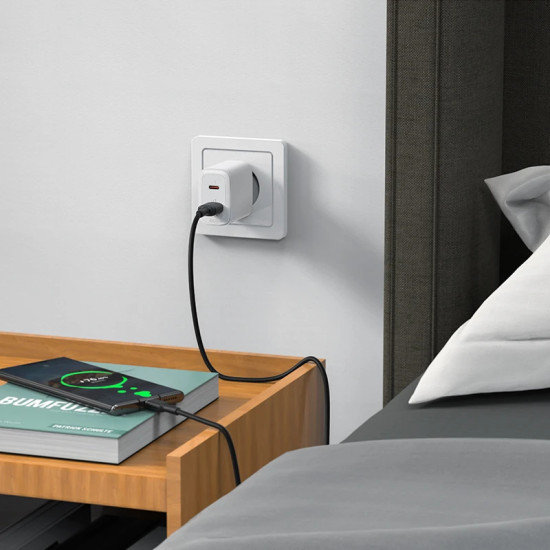 Зарядно Acefast Charger Wall GaN PD20W - A25 - USB-C x 1, USB-A x 1, White