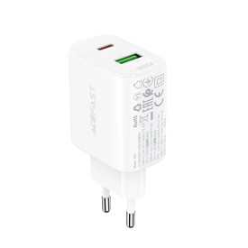 Зарядно Acefast Charger Wall GaN PD20W - A25 - USB-C x 1, USB-A x 1, White