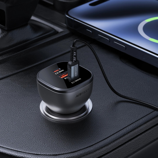 Зарядно за кола Acefast Fast Charger Car PD3.1 165W - B14 - USB-C x 2, USB-A x 1, Black