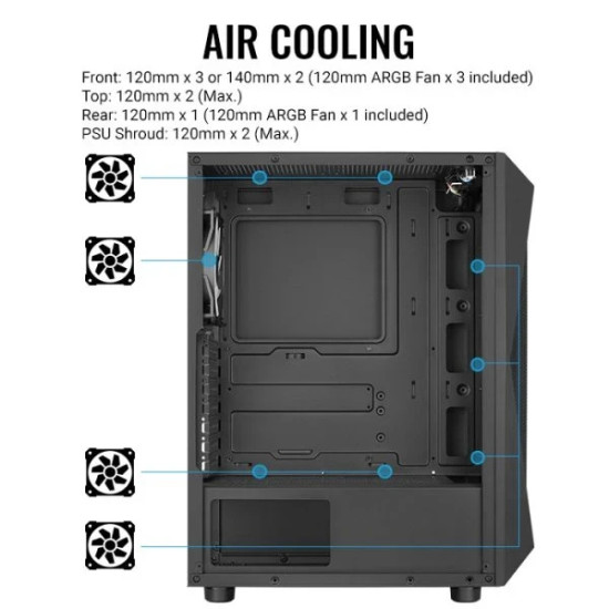 Кутия за компютър AeroCool Case ATX - Falcon-G-BK-v2 - Addressable RGB