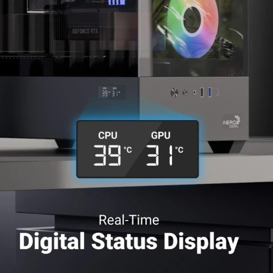 Кутия за компютър AeroCool Case mATX - P300D Digi-G-BK-v1 - Digital Display, USB-C, 3 x 120 mm A-RGB
