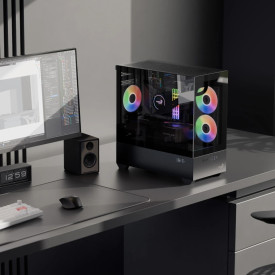 Кутия за компютър AeroCool Case mATX - P300D Digi-G-BK-v1 - Digital Display, USB-C, 3 x 120 mm A-RGB