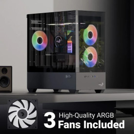 Кутия за компютър AeroCool Case mATX - P300D Digi-G-BK-v1 - Digital Display, USB-C, 3 x 120 mm A-RGB