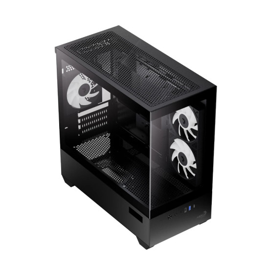 Кутия за компютър AeroCool Case mATX - P300D Digi-G-BK-v1 - Digital Display, USB-C, 3 x 120 mm A-RGB