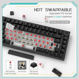 Клавиатура Ajazz Gaming Mechanical Keyboard AK820 - Red Switches [Linear] (English US), Black, White Backlight