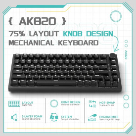 Клавиатура Ajazz Gaming Mechanical Keyboard AK820 - Red Switches [Linear] (English US), Black, White Backlight