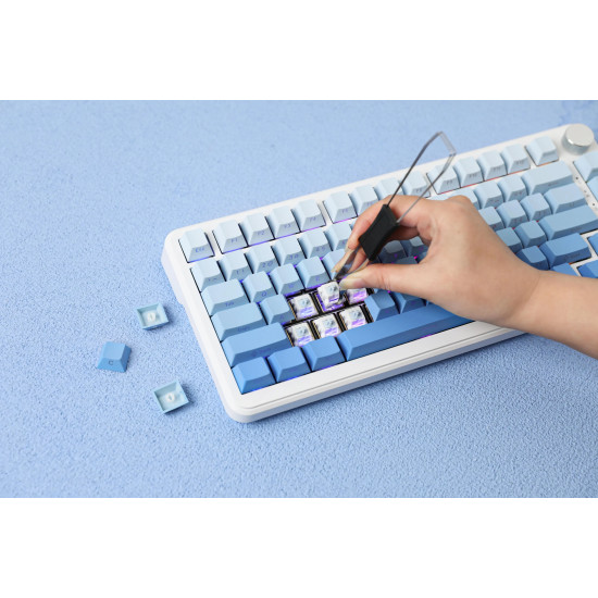 Безжична клавиатура Ajazz Wireless Gaming Mechanical Keyboard AK820 MAX - White birch [Linear] (English US), Side Printed, Gray
