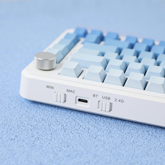 Безжична клавиатура Ajazz Wireless Gaming Mechanical Keyboard AK820 MAX - White birch [Linear] (English US), Side Printed, Gray