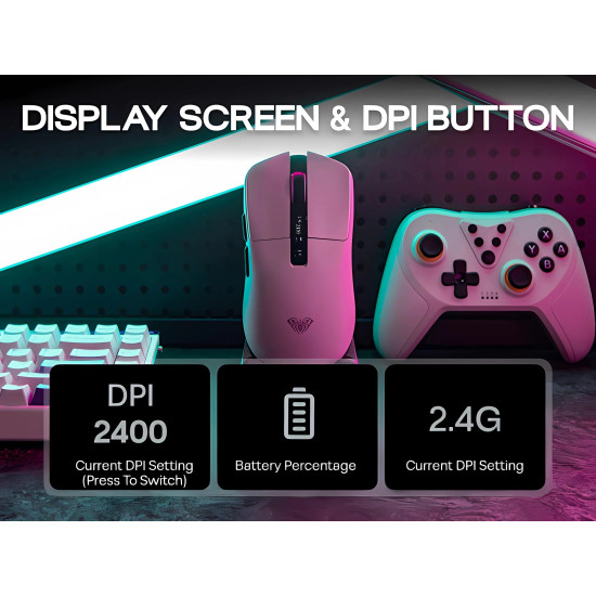 Безжична мишка Aula Wireless Gaming Mouse SC590 PRO - Smart Display, Black