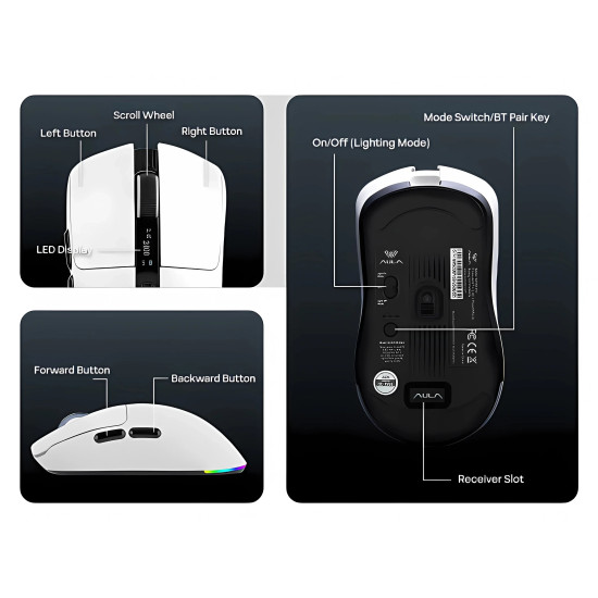 Безжична мишка Aula Wireless Gaming Mouse SC590 PRO - Smart Display, Black
