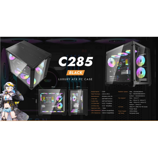 Кутия за компютър Darkflash Case ATX - C285 Black