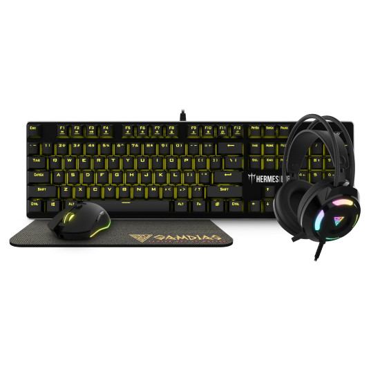 Геймърски комплект Gamdias Gaming COMBO Mechanical HERMES E1B 4-in-1 - Keyboard, Mouse, Headset, Mousepad