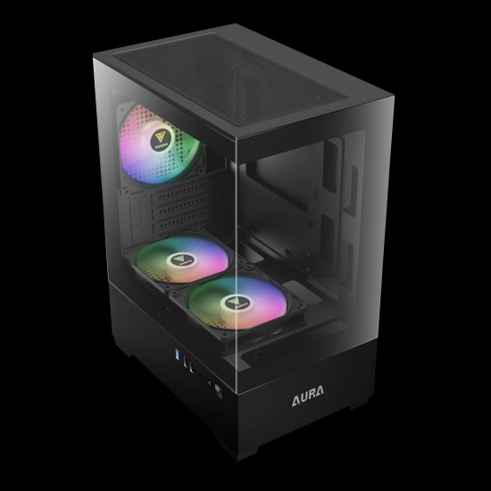 Кутия за компютър Gamdias Case mATX - AURA GC9M - 3 x 120 mm A-RGB, Tempered Glass