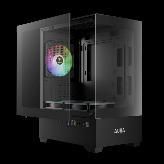 Кутия за компютър Gamdias Case mATX - AURA GC9M - 3 x 120 mm A-RGB, Tempered Glass
