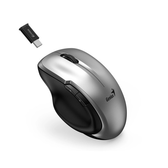 Безжина мишка Genius Mouse Wireless Silent - Ergo 8200S Silver - Silent, 2.4GHz, USB-C receiver