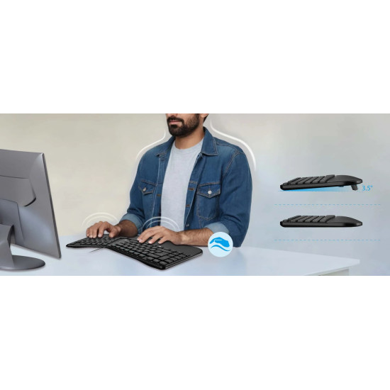 Клавиатура Genius Ergo KB-700, Ergonomic, USB, Split Wave Design, With Palm Rest, Black