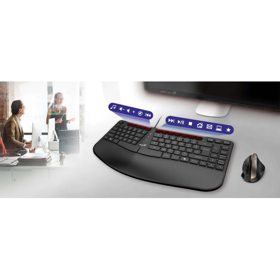 Клавиатура Genius Ergo KB-700, Ergonomic, USB, Split Wave Design, With Palm Rest, Black