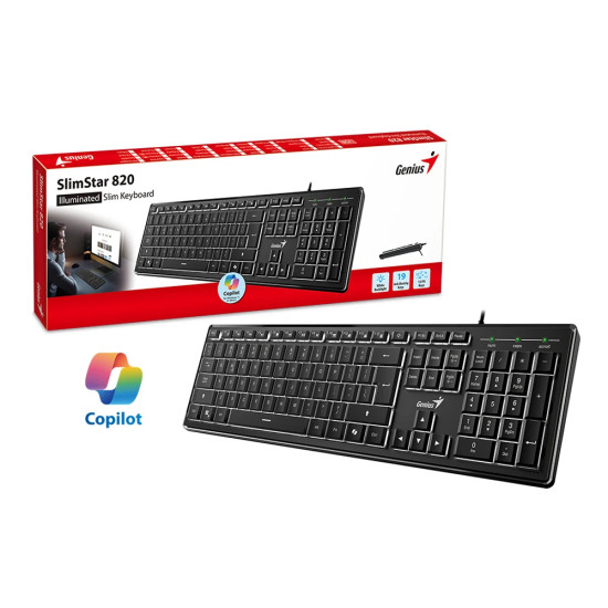 Клавиатура Genius Keyboard SlimStar 820 Black - AI, Illuminated, Slim, BG, USB