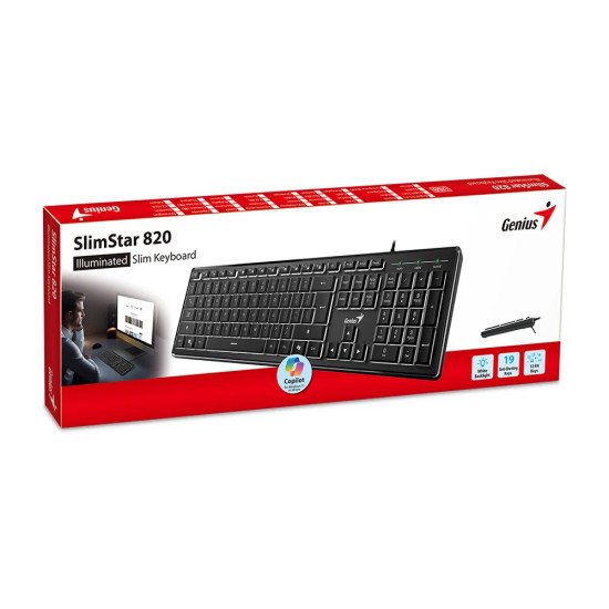 Клавиатура Genius Keyboard SlimStar 820 Black - AI, Illuminated, Slim, BG, USB