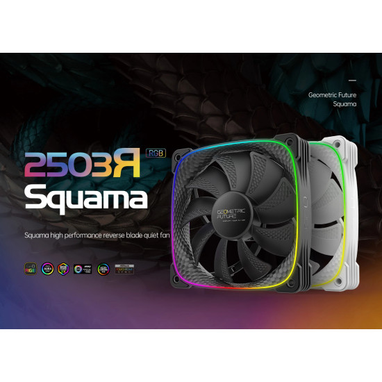 Вентилатор Geometric Future Squama 2503R, REVERSE Fan, 120mm, ARGB, White