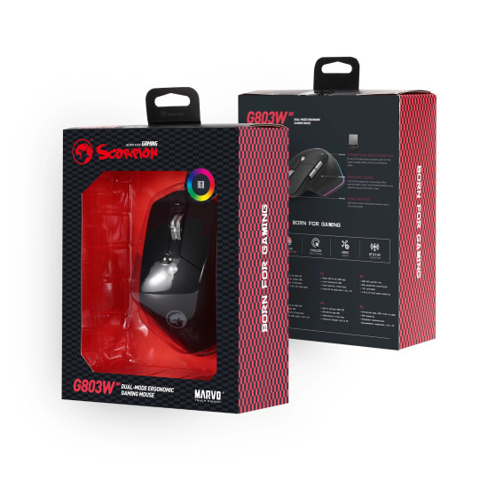 Безжична мишка Marvo Wireless Gaming Mouse Duke 55 G803 BK - 4000dpi, 2.4G, Bluetooth