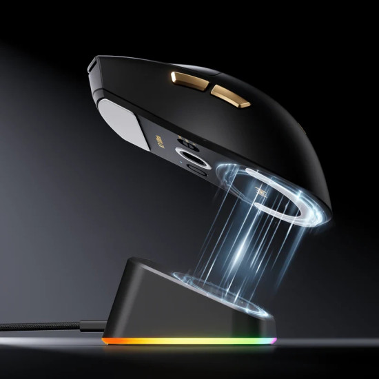 Безжична мишка MCHOSE K7 Ultra Black - Wireless Gaming Mouse - Dual 8K, Omron Mechanical, Magnetic Charging Dock