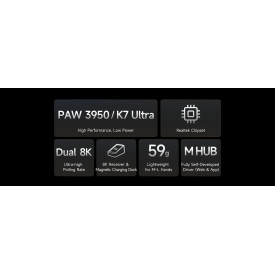 Безжична мишка MCHOSE K7 Ultra Black - Wireless Gaming Mouse - Dual 8K, Omron Mechanical, Magnetic Charging Dock