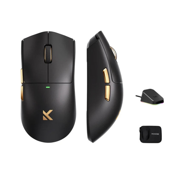 Безжична мишка MCHOSE K7 Ultra Black - Wireless Gaming Mouse - Dual 8K, Omron Mechanical, Magnetic Charging Dock