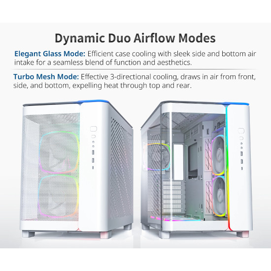 Кутия за компютър Montech KING 95 Pro, Dual Chamber Mid-tower Case, 6 ARGB Fans, 2 Front Panels, White