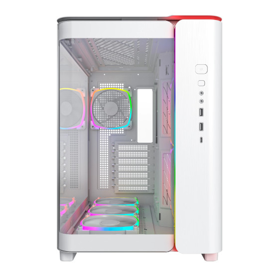 Кутия за компютър Montech KING 95 Pro, Dual Chamber Mid-tower Case, 6 ARGB Fans, 2 Front Panels, White