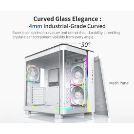 Кутия за компютър Montech KING 95 Pro, Dual Chamber Mid-tower Case, 6 ARGB Fans, 2 Front Panels, White