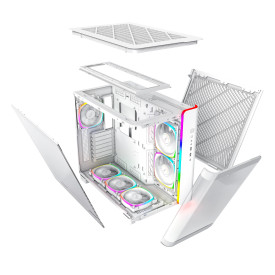 Кутия за компютър Montech KING 95 Pro, Dual Chamber Mid-tower Case, 6 ARGB Fans, 2 Front Panels, White