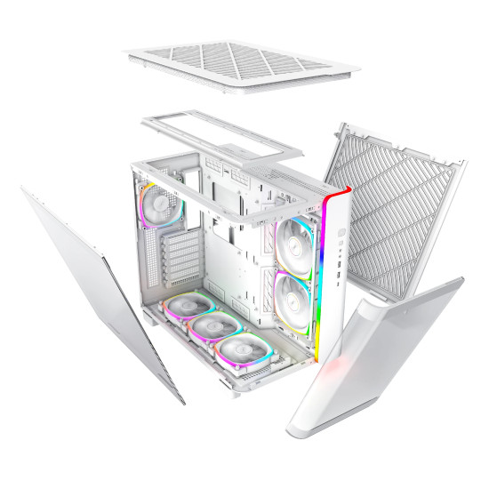 Кутия за компютър Montech KING 95 Pro, Dual Chamber Mid-tower Case, 6 ARGB Fans, 2 Front Panels, White