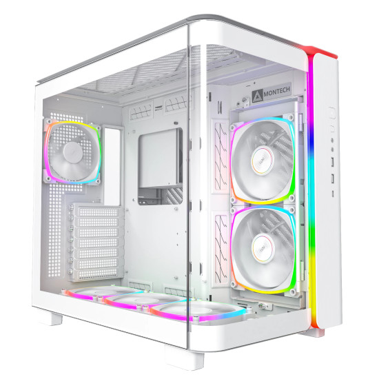 Кутия за компютър Montech KING 95 Pro, Dual Chamber Mid-tower Case, 6 ARGB Fans, 2 Front Panels, White