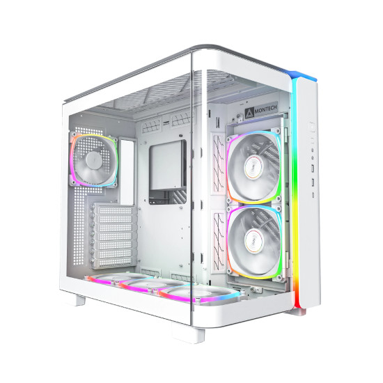 Кутия за компютър Montech KING 95 Pro, Dual Chamber Mid-tower Case, 6 ARGB Fans, 2 Front Panels, White