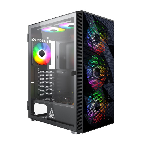 Кутия за компютър Montech X3 MESH, Mid-tower Case, TG, 6 fixed RGB Fans, Black