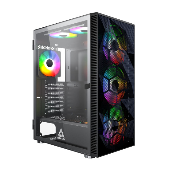 Кутия за компютър Montech X3 MESH, Mid-tower Case, TG, 6 fixed RGB Fans, Black