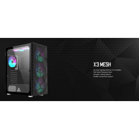 Кутия за компютър Montech X3 MESH, Mid-tower Case, TG, 6 fixed RGB Fans, Black