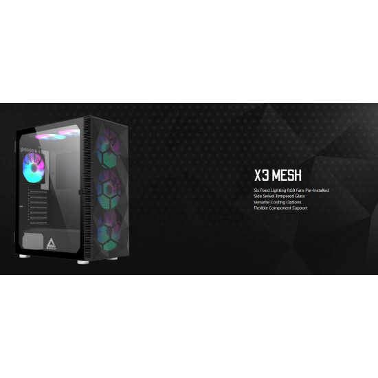 Кутия за компютър Montech X3 MESH, Mid-tower Case, TG, 6 fixed RGB Fans, Black