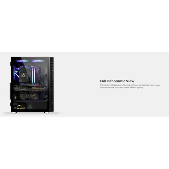 Кутия за компютър Montech X3 MESH, Mid-tower Case, TG, 6 fixed RGB Fans, Black