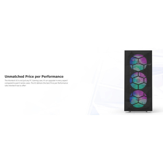 Кутия за компютър Montech X3 MESH, Mid-tower Case, TG, 6 fixed RGB Fans, Black