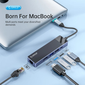 Докинг станция Orico Docking Station Type-C - DM-10P-BK-BP - HDMI, USB-C, USB-A x 4, PD100W x 1, LAN (1Gbps), SD/TF