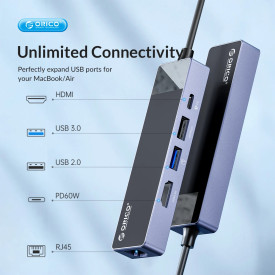 Докинг станция Orico Docking Station Type-C - DM-10P-BK-BP - HDMI, USB-C, USB-A x 4, PD100W x 1, LAN (1Gbps), SD/TF