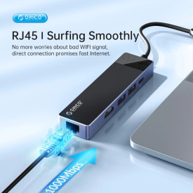 Докинг станция Orico Docking Station Type-C - DM-10P-BK-BP - HDMI, USB-C, USB-A x 4, PD100W x 1, LAN (1Gbps), SD/TF