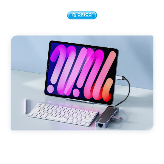 Докинг станция Orico Docking Station Type-C - DM-10P-BK-BP - HDMI, USB-C, USB-A x 4, PD100W x 1, LAN (1Gbps), SD/TF