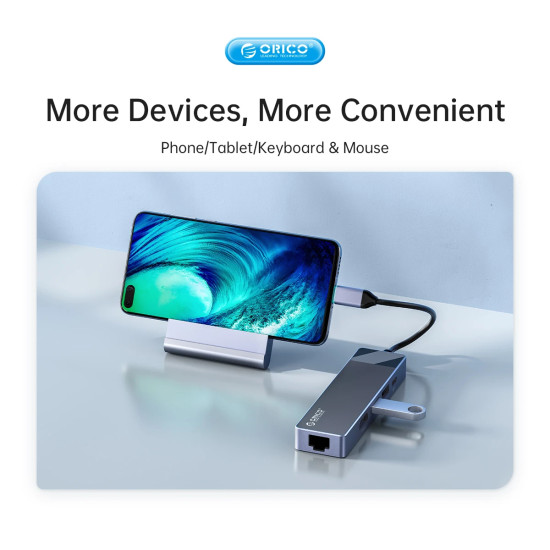 Докинг станция Orico Docking Station Type-C - DM-10P-BK-BP - HDMI, USB-C, USB-A x 4, PD100W x 1, LAN (1Gbps), SD/TF