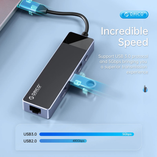 Докинг станция Orico Docking Station Type-C - DM-10P-BK-BP - HDMI, USB-C, USB-A x 4, PD100W x 1, LAN (1Gbps), SD/TF