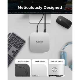 SDD докинг станция Orico M49PEUSV, M.2 NVMe, USB-C 10Gbps, USB3.2 x2, USB2.0 x2, Audio, SD/TF, Silver