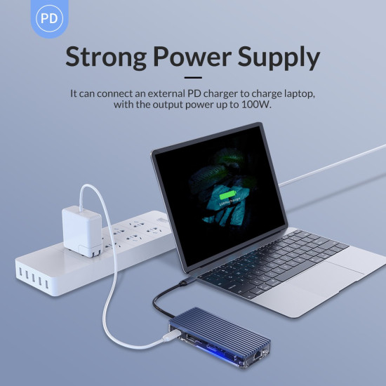 Докинг станция Orico Type-C Docking Station Power Distribution 3.0 100W - HDMI, Type-C x 1, USB3.0 x 3, LAN, SD - WB-8P-GY