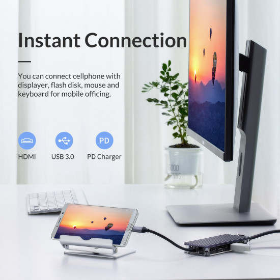 Докинг станция Orico Type-C Docking Station Power Distribution 3.0 100W - HDMI, Type-C x 1, USB3.0 x 3, LAN, SD - WB-8P-GY
